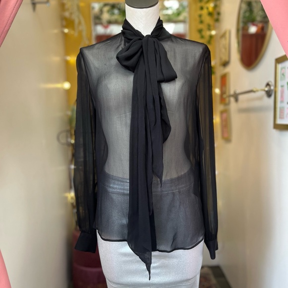 Saint Laurent Tops - Saint Laurent Paris Silk Sheer Long Sleeve Button Down with Bow